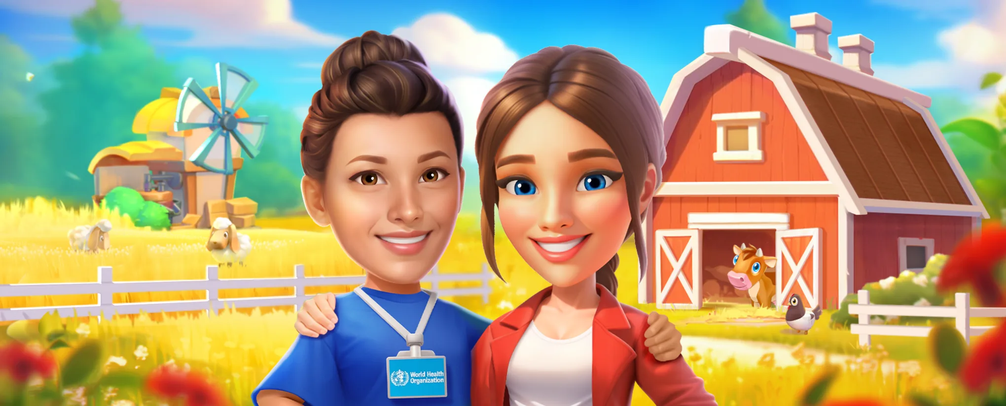 Sarah, the WHO character, in Goodville gameplay